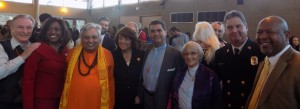 At the Service, from left to right, are— Jim R. Eaglesmith, Angela D. Taylor, Rajan Zed, Dolores Feemster, Gene Savoy Junior, Rebecca Willis, Michael Hernandez, Second Baptist Church Pastor Michael L. Randle.