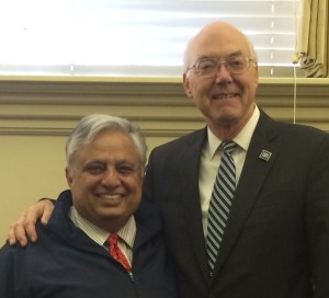 Rajan Zed (left) with Dr. Marc A. Johnson after the meeting discussing Interfaith Space.