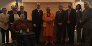 Rajan Zed with Rockford Mayor Lawrence J. Morrissey and other Councilmembers just before its first historic Hindu invocation.