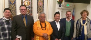 At the Interfaith Thanksgiving Service, from left to right, are— Jeffrey Paul, JJ Tuttle, Rajan Zed, TJ Saputra, Evon J. Yakar, Anne Macquarie.